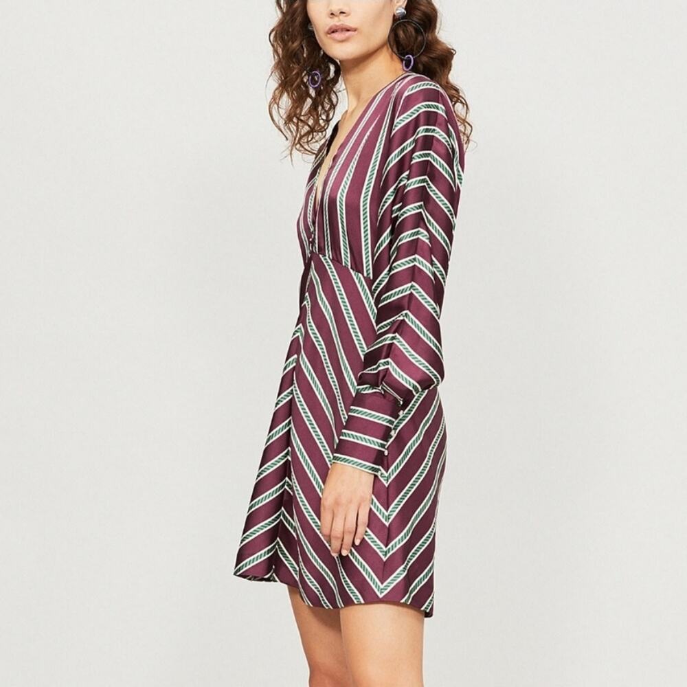 Alexis Tena Striped Plunging V Empire Shift Mini Dress S